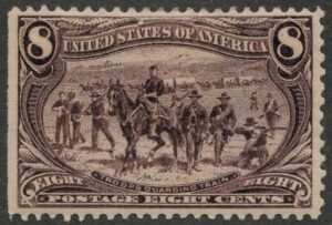 Mint Hinged Stamp USA 1898 SC289 Troops Guarding Wagon Train, Horse (Equus ferus caballus) Violet brown 8 Cent 1898