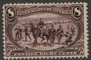 Mint Lightly Hinged Stamp USA 1898 SC289 Troops Guarding Wagon Train, Horse (Equus ferus caballus) Violet brown 8 Cent 1898