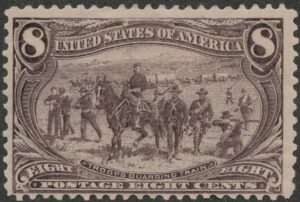 Mint Hinged Stamp USA 1898 SC289 Troops Guarding Wagon Train, Horse (Equus ferus caballus) Violet brown 8 Cent 1898