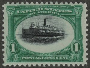 Mint Never Hinged Stamp USA 1901 SC294 Steamer City of Alpena (1893) Green,Black 1 Cent 1901
