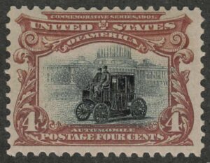 Mint Never Hinged Stamp USA 1901 SC296 Electric Automobile Black,Dark brown 4 Cent 1901