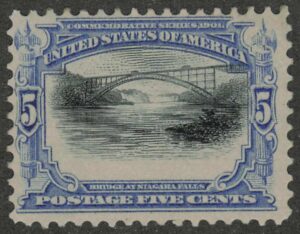 Mint Never Hinged Stamp USA 1901 SC297 Whirlpool Rapids Bridge (1897), Niagara Falls Black,Ultramarine 5 Cent 1901