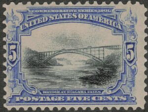 Mint Never Hinged Stamp USA 1901 SC297 Whirlpool Rapids Bridge (1897), Niagara Falls Black,Ultramarine 5 Cent 1901