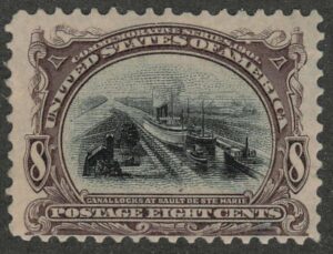 Mint Never Hinged Stamp USA 1901 SC298 Soo Locks (1837), Sault Ste. Marie, Michigan Black,Brown violet 8 Cent 1901