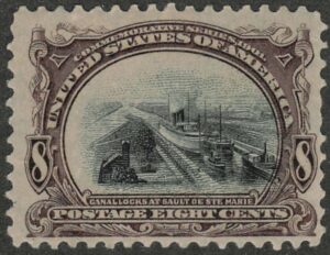 Mint Never Hinged Stamp USA 1901 SC298 Soo Locks (1837), Sault Ste. Marie, Michigan Black,Brown violet 8 Cent 1901
