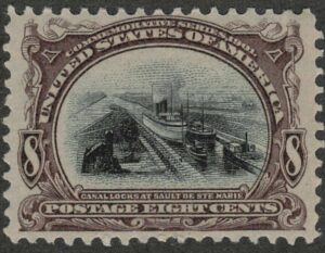 Mint Never Hinged Stamp USA 1901 SC298 Soo Locks (1837), Sault Ste. Marie, Michigan Black,Brown violet 8 Cent 1901
