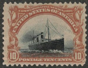 Mint Never Hinged Stamp USA 1901 SC299 Ocean liner SS Saint Paul (1895) Black,Yellow brown 10 Cent 1901