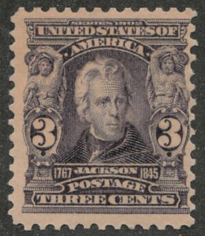 Mint Lightly Hinged Stamp USA 1903 SC302 Andrew Jackson Bright violet 3 Cent 1903