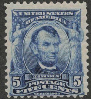 Mint Never Hinged Stamp USA 1903 SC304 Abraham Lincoln Blue 5 Cent 1903