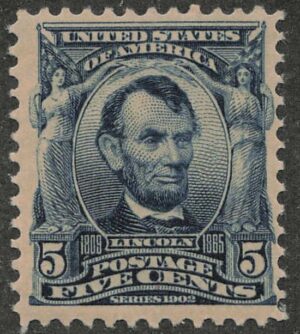 Mint Lightly Hinged Stamp USA 1903 SC304 Abraham Lincoln Blue 5 Cent 1903