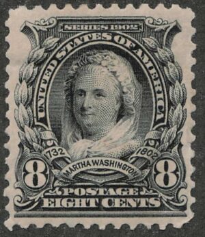 Mint Hinged Stamp USA 1902 SC306 Martha Washington (1731-1802), former First Lady of the USA Violet black 8 Cent 1902