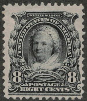 Mint Lightly Hinged Stamp USA 1902 SC306 Martha Washington (1731-1802), former First Lady of the USA Violet black 8 Cent 1902