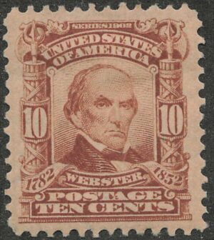 Mint Hinged Stamp USA 1903 SC307 Daniel Webster Red Brown 10 Cent 1903