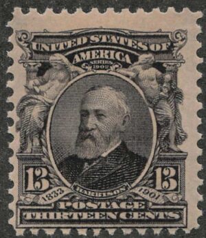 Mint Never Hinged Stamp USA 1902 SC308 Benjamin Harrison (1833-1901), 23rd President of the U.S.A. Purple black 13 Cent 1902