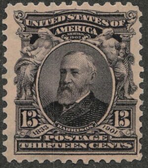 Mint Hinged Stamp USA 1902 SC308 Benjamin Harrison (1833-1901), 23rd President of the U.S.A. Purple black 13 Cent 1902