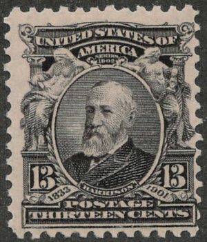 Mint Never Hinged Stamp USA 1902 SC308 Benjamin Harrison (1833-1901), 23rd President of the U.S.A. Purple black 13 Cent 1902