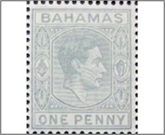 Mint Stamp Bahamas 1942 SC101A King George VI 1 d - British penny (old) Pale Slate**STOCK IMAGE**