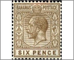 Mint Stamp Bahamas  SC53 King George V 6 d - British penny (old) Bistre brown**STOCK IMAGE**