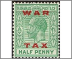 Mint Stamp Bahamas 1919 SCMR11 Overprinted,Red ½ d - British penny (old) Green**STOCK IMAGE**