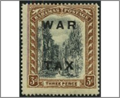Mint Stamp Bahamas 1919 SCMR14 Overprinted, WAR TAX 3 d - British penny (old) Brown,Black**STOCK IMAGE**