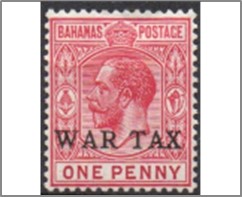Mint Stamp Bahamas 1918 SCMR2 Overprinted, WAR TAX 1 d - British penny (old) Pink,Carmine**STOCK IMAGE**
