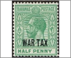 Mint Stamp Bahamas 1918 SCMR6 King George V - Overprinted (Black or Red) ½ d - British penny (old) Green**STOCK IMAGE**