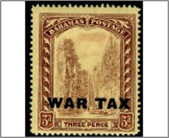 Mint Stamp Bahamas 1918 SCMR9 Overprinted, WAR TAX 3 d - British penny (old) Brown, Yellow**STOCK IMAGE**