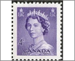 Mint Stamp Canada 1953 SC328 Queen Elizabeth II 4 ¢ - Canadian cent Violet**STOCK IMAGE**