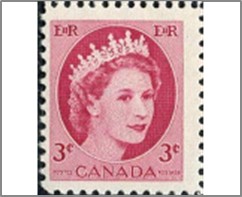 Mint Stamp Canada 1954 SC339 Queen Elizabeth II 3 ¢ - Canadian cent Carmine rose**STOCK IMAGE**