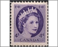 Mint Stamp Canada 1954 SC340 Queen Elizabeth II 4 ¢ - Canadian cent Violet**STOCK IMAGE**
