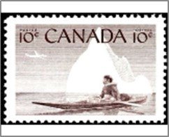 Mint Stamp Canada 1955 SC351 Inuk & Kayak 10 ¢ - Canadian cent Violet brown**STOCK IMAGE**