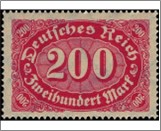 Mint Stamp German Reich  MI248(SC200) 200 German reichsmark Carmine red,Bright lilac red Mark Numeral**STOCK IMAGE**