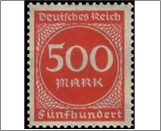 Mint Stamp German Reich  MI272(SC233) 500 German reichsmark Dark vermilion Value in circle**STOCK IMAGE**