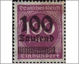 Mint Stamp German Reich 1923 MI289a(SC253) 100T on 100m 100000 German reichsmark Violet purple Surcharge -**STOCK IMAGE**