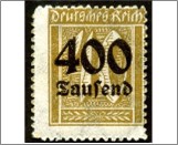 Mint Stamp German Reich 1923 MI300(SC276) 400T on 40pf 400000 German reichsmark Black yellow ochre Surcharge -**STOCK IMAGE**
