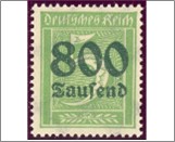 Mint Stamp German Reich  MI301A(SC261) 800T on 5pf 800000 German reichsmark Dark yellowish green Surcharge -**STOCK IMAGE**