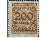 Mint Stamp German Reich 1923 MI323BP(SC304) 200000000 German reichsmark Dark ochre brown Value in Millionen**STOCK IMAGE**