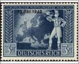 Mint Stamp German Reich 1942 MI823(SCB212) 3 +7 German reichspfennig Dark ultramarine Trumpeting postillion in front of map of**STOCK IMAGE**
