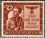 Mint Stamp German Reich 1943 MI863(SCB250) 4+26 German reichspfennig Dark brownish red Standard-bearer**STOCK IMAGE**