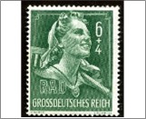 Mint Stamp German Reich MI894(SCB281) 6 +4 German reichspfennig Black yellow emerald green RAD woman in uniform with rake**STOCK IMAGE**