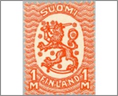 Mint Stamp Finland 1925 SC102 Coat of Arms 1917 - Saarinen Design, new Colors 1921-1925 1 mk - Finnish markka Red orange**STOCK IMAGE**