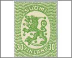 Mint Stamp Finland 1925 SC130 Coat of Arms 1917 - Saarinen Design, WM Swastika, 14¼ x 14 30 p - Finnish penni Yellow green**STOCK IMAGE**