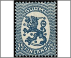 Mint Stamp Finland 1917 SC91 Coat of Arms 1917 - Saarinen Design, first Issue 25 p - Finnish penni Dark blue**STOCK IMAGE**
