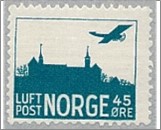 Mint Stamp Norway 1934 NK155II(SCC1) Airmail with frame 45 Øre Greenish blue -Strong Frame**STOCK IMAGE**