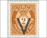 Mint Stamp Norway 1941 NK262(SC208) V- Overprint (wmk) 2 Øre Light brown**STOCK IMAGE**