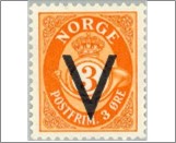 Mint Stamp Norway 1941 NK263(SC209) V- Overprint (wmk) 3 Øre Dark orange**STOCK IMAGE**