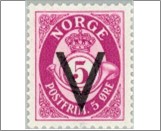 Mint Stamp Norway 1941 NK264(SC210) V- Overprint (wmk) 5 Øre Purple**STOCK IMAGE**