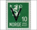 Mint Stamp Norway 1941 NK266(SC212) V- Overprint (wmk) 10 Øre Blue green**STOCK IMAGE**
