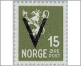 Mint Stamp Norway 1941 NK268b(SC214) V- Overprint (wmk) 15 Øre Brown olive**STOCK IMAGE**