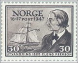 Mint Stamp Norway 1947 NK363(SC283) Cleng Peerson (1783-1865) pioneer 30 Øre Grey**STOCK IMAGE**